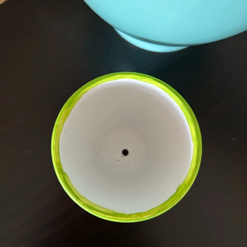 Handmade Watermelon Decorative Clay Terracotta Painted Pot Hot Pink Green Fruit